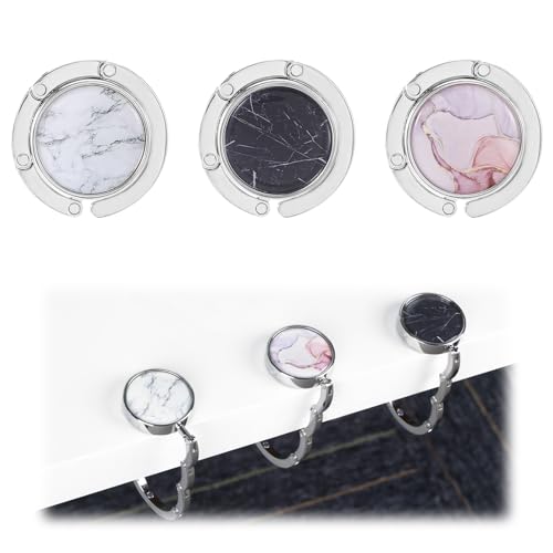 2 Stück ​Taschenhalter für Tisch, ​Handtaschenhalter für Tisch mit ​Faltbarer Taschenhaken Tisch, ​5kg Tragfähigkeit, ​Marmor-Epoxidharz Design (Schwarz/Weiß), für Restaurant Büro Café von GooDengFull