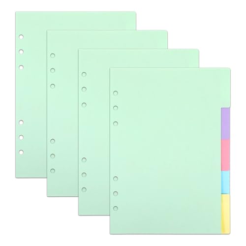 20 Blätter/4 Sätze 6 Löcher Kraftpapier Trennblätter A5,Ordner Trennblätter,8,3 Zoll (ca. 21 cm) x 5,5 Zoll (ca. 14 cm) Karton Flip Tabs für Binder, für Ringbucheinlagen A5 (Farbe) von GooDengFull