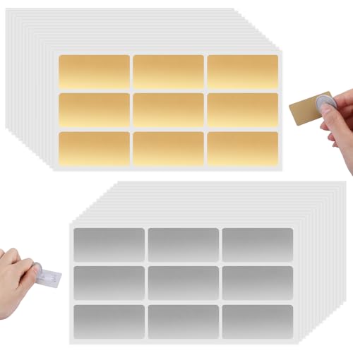 270 Pcs Rubbellose Selber Machen, 30 Sheets Rubbelaufkleber, 50 x 25mm Rubbeletiketten, Rechteck Überraschungen Scratch Sticker für Spiel, DIY, Reisegutschein, Geschenke (Gold und Silber) von GooDengFull