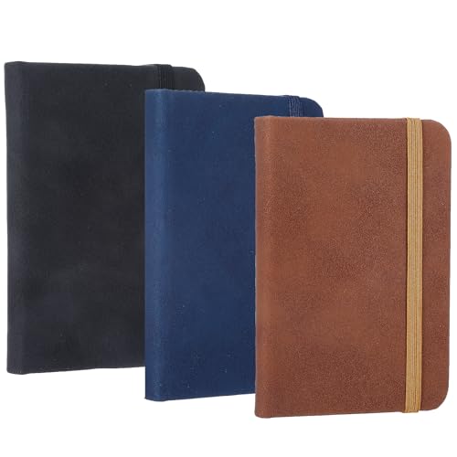 GooDengFull 3 Stück A7 Leder Notizbuch Klein Notebook Pocketbook Kleines Notizbuch Mini Liniert Taschenbuch Mini mit Gummiband Lesezeichenkleines mit Register für Schule, Reisen, Studium(3 Farben von GooDengFull