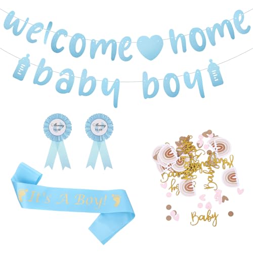 Gender Reveal Party Deko Blau Willkommen Zuhause Baby Boy Flagge Babyparty Deko Konfetti Baby Shower Schärpe Ansteckblume für Eltern Schultergurt für Mutter Party Dekoration Gender Reveal Party Deko Blau Willkommen Zuhause Baby Boy Flagge Babyparty Deko Konfetti Baby Shower Schärpe Ansteckblume für Eltern Schultergurt für Mutter Party Dekoration von GooDengFull