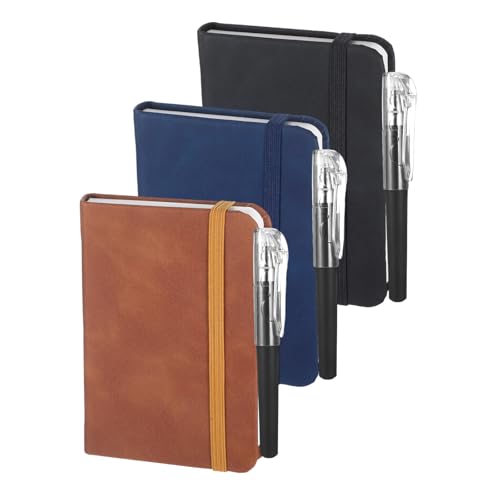 GooDengFull 3 Stück Mini Notizbuch Klein, Kleines Notizbuch A7 mit 3 Stift 80 Seiten/Buch Liniert Taschenbuch mit Register Wird für Männer Frauen Zurück zur Schulsaison (3 Farben) von GooDengFull