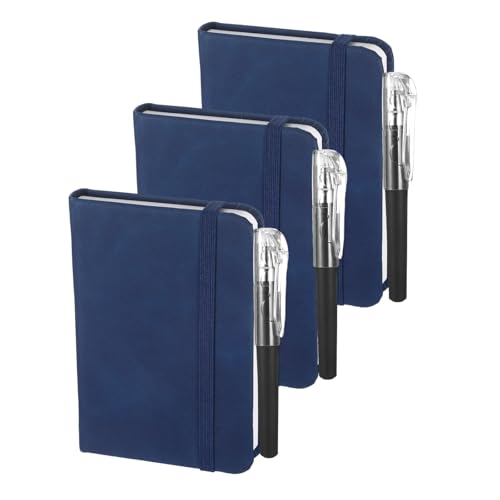 GooDengFull 3 Stück Mini Notizbuch Klein, Kleines Notizbuch A7 mit 3 Stift 80 Seiten/Buch Liniert Taschenbuch mit Register Wird für Männer Frauen Zurück zur Schulsaison (Blau) von GooDengFull