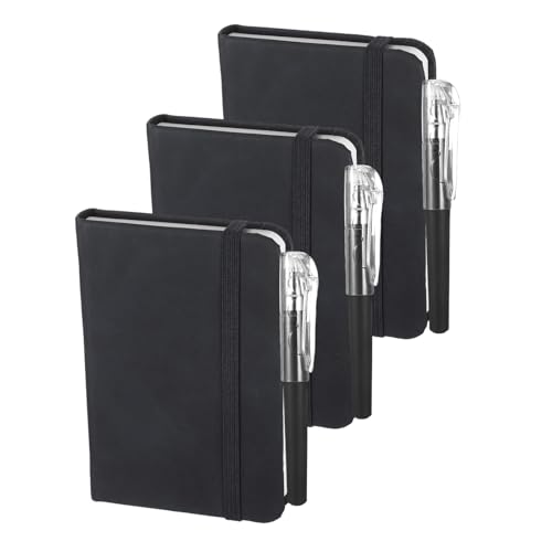 GooDengFull 3 Stück Mini Notizbuch Klein, Kleines Notizbuch A7 mit 3 Stift 80 Seiten/Buch Liniert Taschenbuch mit Register Wird für Männer Frauen Zurück zur Schulsaison (Schwarz) von GooDengFull