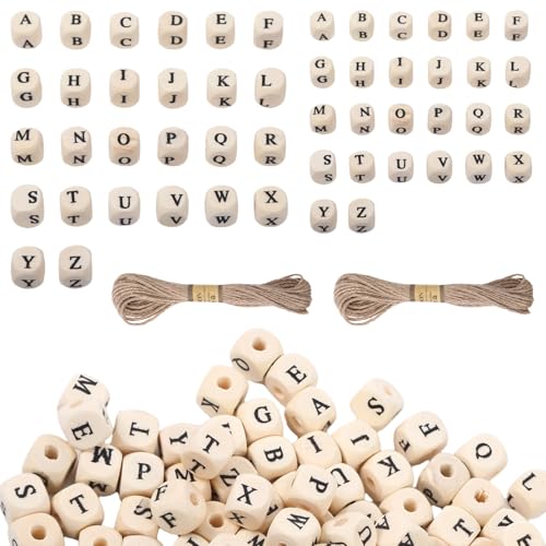 GooDengFull 400 Stück Holzperlen Buchstaben 3mm/8mm Loch Buchstabenperlen Holz set, Natur Auffädeln Holzperlen Form und Buchstaben für Namen Armband Halskette Schlüsselanhänger DIY Herstellung von GooDengFull