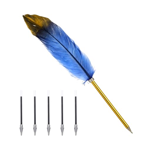 Kugelschreiber Hochwertig Feder Schreibfeder, Vintage Schwarze Federn Pen für Schriftsteller Student, Feder zum Schreiben Federkiel mit 5 Ersatzminen, Gänsefeder Feder Stift für Hochzeits Büro (Blau) Kugelschreiber Hochwertig Feder Schreibfeder, Vintage Schwarze Federn Pen für Schriftsteller Student, Feder zum Schreiben Federkiel mit 5 Ersatzminen, Gänsefeder Feder Stift für Hochzeits Büro (Blau) von GooDengFull