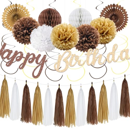 GooTPa Braun Gold Geburtstag Dekorationen Weinzeit Neutral Party Supplies mit Geburtstagsbanner Wabenbälle Hängende Wirbel Seidenblumen Quaste für Mädchen Frauen Rustikale Geburtstag Dress Up Party GooTPa Braun Gold Geburtstag Dekorationen Weinzeit Neutral Party Supplies mit Geburtstagsbanner Wabenbälle Hängende Wirbel Seidenblumen Quaste für Mädchen Frauen Rustikale Geburtstag Dress Up Party von GooTPa