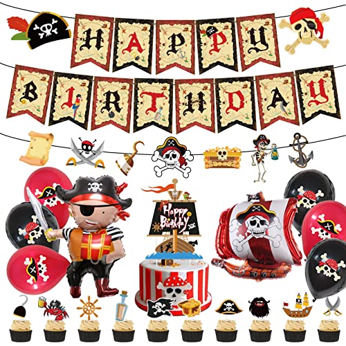 GooTPa Piraten-Geburtstagsdekorationen, Piraten-Themen-Partyzubehör mit Happy Birthday-Banner, Girlande, Kuchendekoration, Kapitänsschiff-Luftballons für Kinder und Erwachsene GooTPa Piraten-Geburtstagsdekorationen, Piraten-Themen-Partyzubehör mit Happy Birthday-Banner, Girlande, Kuchendekoration, Kapitänsschiff-Luftballons für Kinder und Erwachsene von GooTPa