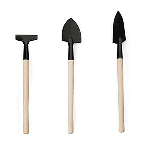 Good01 Mini Gartenwerkzeuge mit Holzgriff, klein, Schaufel / Rechen / Spaten, Eisen + Holz, Gartenwerkzeuge, 22cm+22cm+16.5cm von Good01