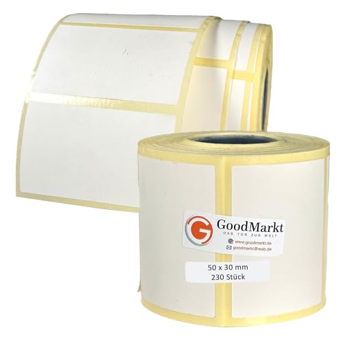 GoodMarkt Thermodirekt Etiketten selbstklebend | 50x30 mm 1 Rolle, weiß, 230 Etiketten | Kompatibel mit Brother, Zebra | Haushaltsetiketten, Barcodeetiketten, Marmeladenetiketten GoodMarkt Thermodirekt Etiketten selbstklebend | 50x30 mm 1 Rolle, weiß, 230 Etiketten | Kompatibel mit Brother, Zebra | Haushaltsetiketten, Barcodeetiketten, Marmeladenetiketten von GoodMarkt