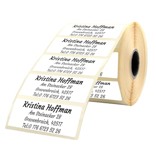 GoodMarkt selbstklebende personalisierte Adressetiketten | 46x17 mm, 50 Etiketten/Rolle, weißes Papier | bestehend aus 1 bis 5 Zeilen mit Ihrem Wunschtext | Namensaufkleber für Briefe, Schulsachen von GoodMarkt
