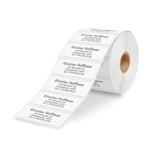 GoodMarkt selbstklebende personalisierte Adressetiketten | 46x17 mm, 50 Etiketten/Rolle, weißes Papier | bestehend aus 1 bis 5 Zeilen mit Ihrem Wunschtext | Namensaufkleber für Briefe, Schulsachen von GoodMarkt