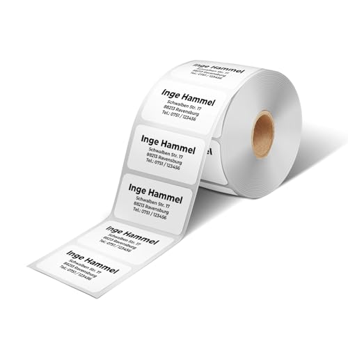 GoodMarkt selbstklebende personalisierte Adressetiketten | 57x32 mm, 50 Etiketten/Rolle, weißes Papier | bestehend aus 1 bis 5 Zeilen mit Ihrem Wunschtext | Namensaufkleber für Briefe, Schulsachen von GoodMarkt