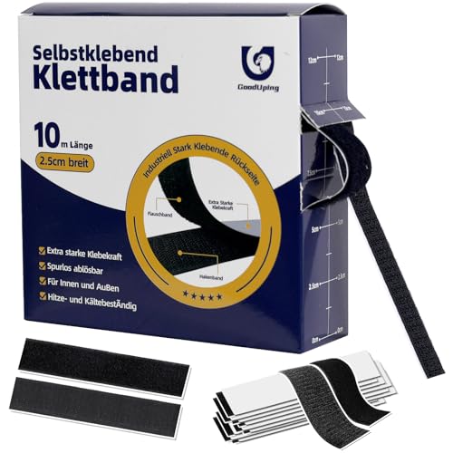 Klettband Selbstklebend, 25mm × 10m schwarz, Extra Stark Klettverschluss Selbstklebend, Doppelseitiges Klettband für Innen und Außen, klebe Klettband Klett Klebeband Klettband Selbstklebend, 25mm × 10m schwarz, Extra Stark Klettverschluss Selbstklebend, Doppelseitiges Klettband für Innen und Außen, klebe Klettband Klett Klebeband von GoodUping