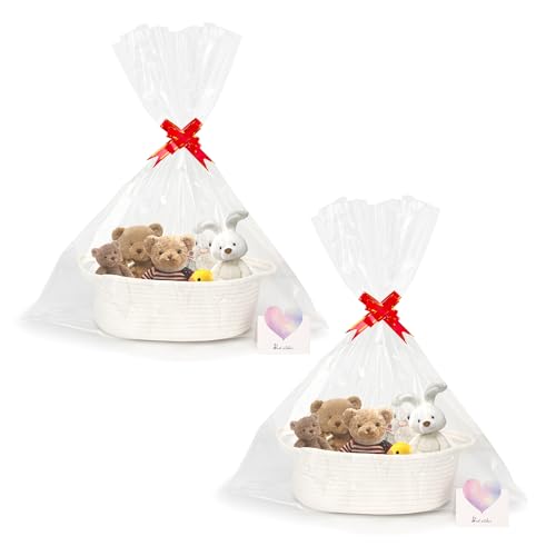 Goodheim Geschenkkorb Leer, Geflochten Korb für Geschenke mit Geschenkfolie Transparent und Geschenkschleife, Präsentkorb Leer für Halloween Erntedank Weihnachten Weiß 2er Pack Goodheim Geschenkkorb Leer, Geflochten Korb für Geschenke mit Geschenkfolie Transparent und Geschenkschleife, Präsentkorb Leer für Halloween Erntedank Weihnachten Weiß 2er Pack von Goodheim