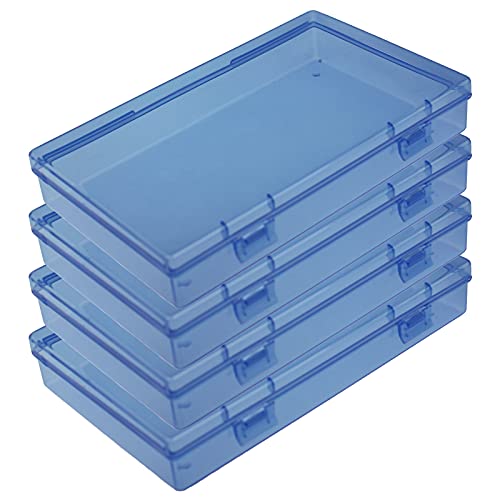 4 Stück Rechteckige Kunststoffboxen Leere Aufbewahrungsbehälter mit Klappdeckel für kleine Gegenstände und andere Bastelprojekte (Blau, 180 x 110 x 30 mm) von Goodma