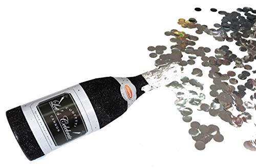 Goodmark 9540008 - Konfetti-Flasche schwarz/silber, Kanone in Form einer Sektflasche, rundes Konfetti von Goodmark