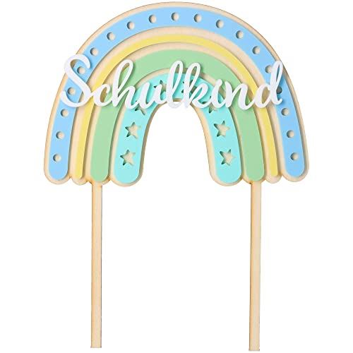 Goodtimes Cake Topper Regenbogen Schulkind Stern 19,5cm x 15cm aus Holz und Acryl von Goodtimes