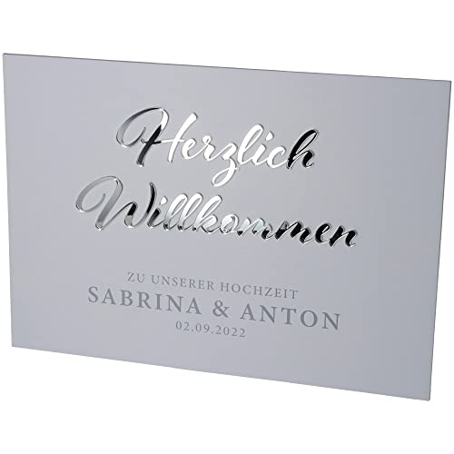 Goodtimes Willkommensschild Hochzeit mit persönlichen Namen & Datum 42x30 Silber von Goodtimes