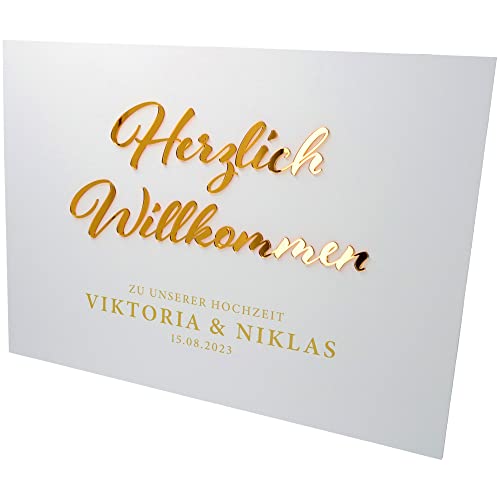 Goodtimes Willkommensschild Hochzeit mit persönlichen Namen & Datum 70x50 Gold von Goodtimes