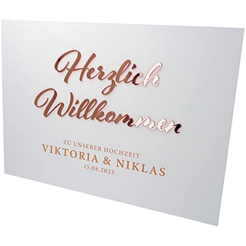 Goodtimes Willkommensschild Hochzeit mit persönlichen Namen & Datum 70x50 Rosé Gold von Goodtimes