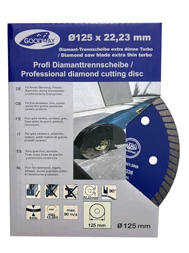 Profi Diamant-Trennscheibe ultra dünn, Ø 125 mm x 22,23mm, Fliesenscheibe/Fliesentrennscheibe Profi Diamant-Trennscheibe ultra dünn, Ø 125 mm x 22,23mm, Fliesenscheibe/Fliesentrennscheibe von Goodway