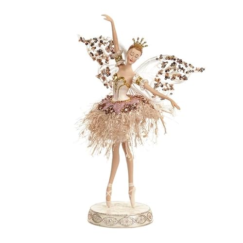 Goodwill Ballerina-Statue aus Tüllharz und Stoff, 29 cm, mit Pailletten, mit Flügeln, Rosa und Weiß von Goodwill