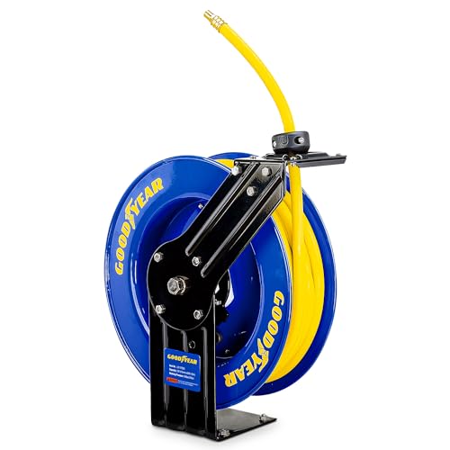 Goodyear Schlauchtrommel Stahl Einziehbare Air Compressor Schlauchaufroller mit 9,5mm × 15m schlauchaufroller automatik Luftschlauchtrommel von Goodyear