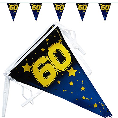 Goodymax 60. Geburtstag Wimpelkette Stars/Gold Metallic 6,8 m lang von Goodymax