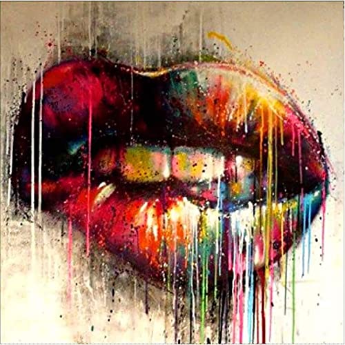 Goofong DIY Paint with Diamond Art Colorful Kits Full Drill, 5D Diamond Painting Red Lips by Numbers Kits for Adults Embroidery Cross Stitch Arts Craft for Home Wall Decor 35x35 cm von Goofong