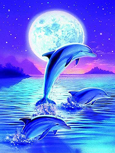 Goofong Diamond Painting Delphin Tiere für Erwachsene - DIY 5D Diamant Malerei Mond Kit mit Vollbohrer, Strasssteine, Kreuzstich, Mosaik Gemälde - Home Wand Dekor - 40x50cm von Goofong