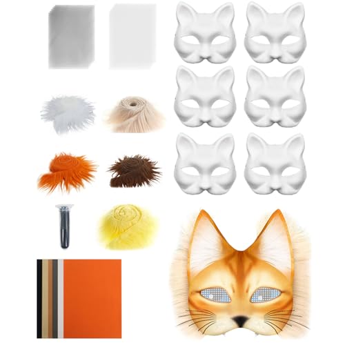 Goowafur Katzenmasken Set | Unbedruckte Tiermasken Zum Verkleiden | Bastelset Mit Netzstoff Und Samtstoff-Zubehör Für Karneval Cosplay Party Maskerade Goowafur Katzenmasken Set | Unbedruckte Tiermasken Zum Verkleiden | Bastelset Mit Netzstoff Und Samtstoff-Zubehör Für Karneval Cosplay Party Maskerade von Goowafur