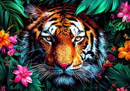 Malen Nach Zahlen Erwachsen Blume Malen Nach Zahlen Kinder Kits mit Pinseln und Acrylfarben, Handgemalt Tiger Paint by Numbers Adult, Kreativ Set für Erwachsene Home Deko Geschenk 100x150 cm X-9760 von Gooxehuu
