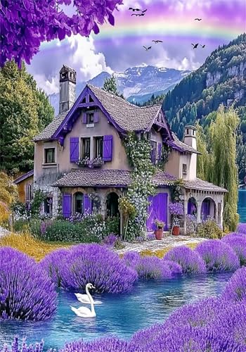 Malen Nach Zahlen Erwachsene Lavendel Malen Nach Zahlen Knitterfreie Leinwand Bilder, DIY Handgemalt Ölgemälde Kit, Kabine Paint by Numbers Kreativ Bastelset, Als Geschenk Wanddeko 80x100 cm X-6678 von Gooxehuu