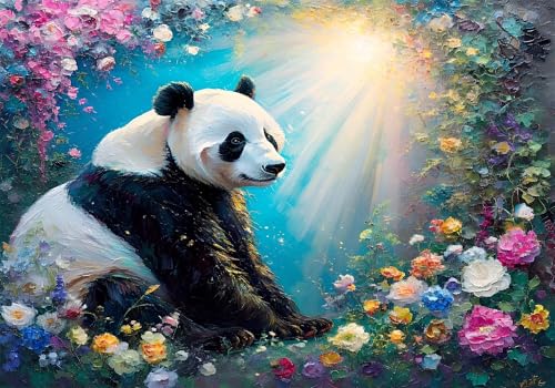 Malen Nach Zahlen Panda Malen Nach Zahlen Erwachsene 90x120 cm, Blume Paint by Numbers Adult DIY Ölgemälde Set, mit 3 Pinseln, Acrylfarben & Knitterfreier Leinwand Kit, (Ohne Rahmen) Home Deko X-6699 von Gooxehuu