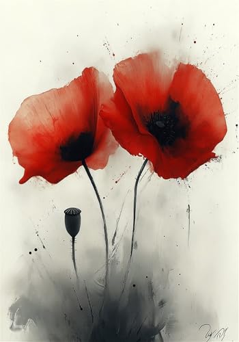 Malen Nach Zahlen Rot Malen Nach Zahlen Erwachsene 30x40 cm, Mohn Paint by Numbers Adult DIY Ölgemälde Set, mit 3 Pinseln, Acrylfarben & Knitterfreier Leinwand Kit, (Ohne Rahmen) Deko Geschenke X-6963 von Gooxehuu