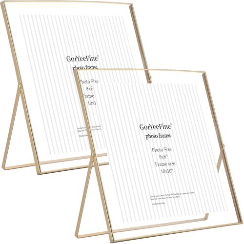 GorYeeFine Schwebender Bilderrahmen, 25,4 x 25,4 cm, passend für 12,7 x 12,7 cm, 15,2 x 15,2 x 20,3 cm, Metallperlen-Design für Tisch/Regal, eleganter Hochzeits- und Weihnachtsgeschenkrahmen von GorYeeFine