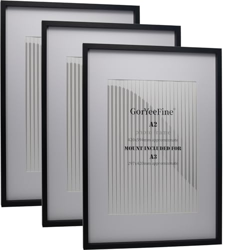 Schwarzer A2-Holz-Bilderrahmen mit Passepartout für A3-Posterrahmen, 3 Stück, A2-Posterrahmen mit Passepartout für A3-Rahmen Schwarzer A2-Holz-Bilderrahmen mit Passepartout für A3-Posterrahmen, 3 Stück, A2-Posterrahmen mit Passepartout für A3-Rahmen von GorYeeFine