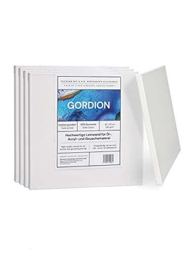 Gordion Bespannte Keilrahmen Set, 5'er Packung, 280 g/m² Leinwandstoff aus Baumwolle, geeignet für Acyrl-, Öl-, und Gouachefarben (30x30) von Gordion