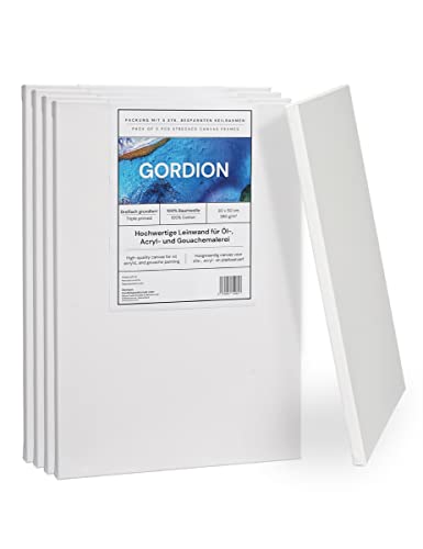 Gordion Bespannte Keilrahmen Set, 5'er Packung, 280 g/m² Leinwandstoff aus Baumwolle, geeignet für Acyrl-, Öl-, und Gouachefarben (30x50) von Gordion