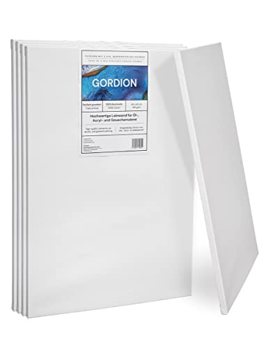 Gordion Bespannte Keilrahmen Set, 5'er Packung, 280 g/m² Leinwandstoff aus Baumwolle, geeignet für Acyrl-, Öl-, und Gouachefarben (40x60) von Gordion