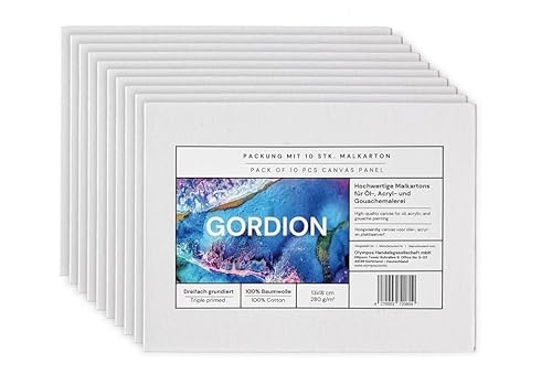 Gordion Malkarton Set, 10er Packung, 280 g/m² Leinwandstoff aus Baumwolle, geeignet für Acyrl-, Öl-, und Gouachefarben (13x18cm) von Gordion