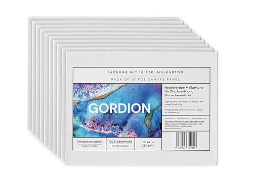 Gordion Malkarton Set, 10er Packung, 280 g/m² Leinwandstoff aus Baumwolle, geeignet für Acyrl-, Öl-, und Gouachefarben (MK-1824-10) von Gordion