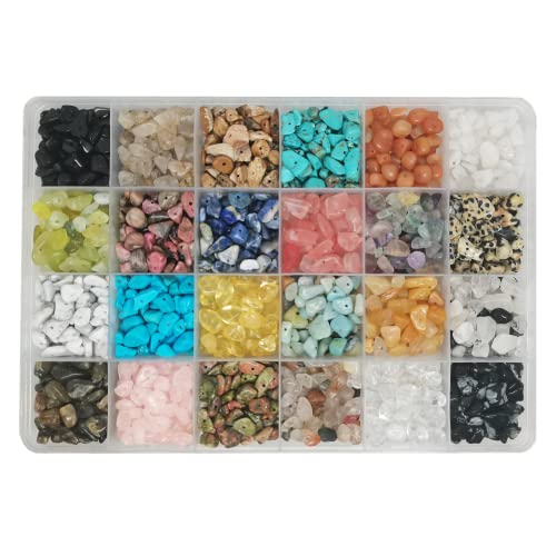 GangGangHao 1500 Stück natürliche Steinperlen, ca. 500 g, unregelmäßige Edelsteine, Heilkristall, lose Steine, Perlenloch, gebohrt, DIY für Armband, Basteln (5–8 mm, 24 Farbmischungen) von GorgGorho