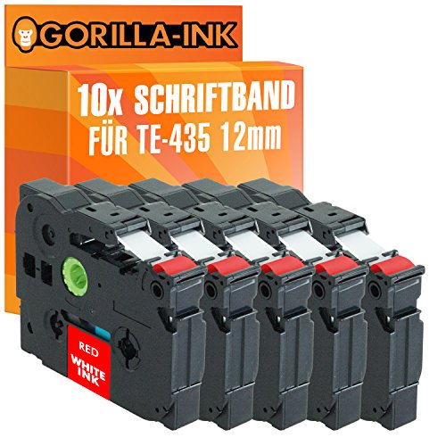 Gorilla-Ink 10x Schriftbandkassette kompatibel mit Brother P-Touch TZ-435 TZe-435 Weiß-Rot von Gorilla-Ink