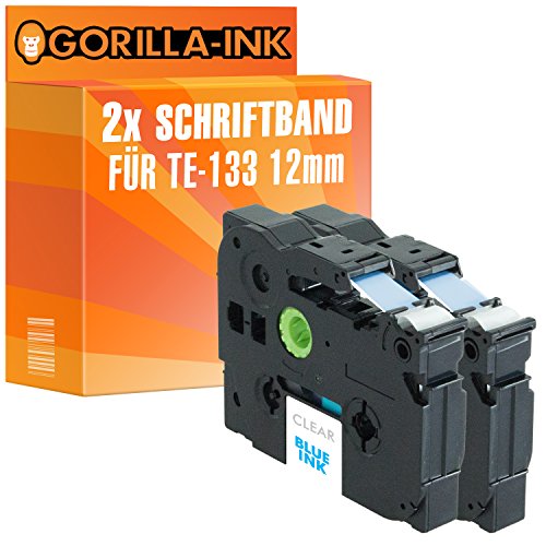 Gorilla-Ink 2x Schriftbandkassette kompatibel mit Brother P-Touch TZ-133 TZe-133 Blau-Transparent von Gorilla-Ink, kein Brother Original