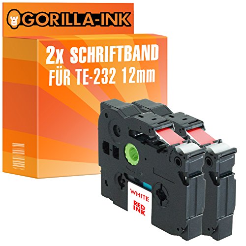 Gorilla-Ink 2x Schriftbandkassette kompatibel mit Brother P-Touch TZ-232 TZe-232 Rot-Weiß von Gorilla-Ink, kein Brother Original