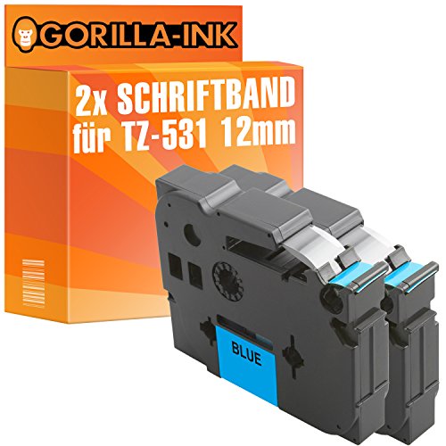 Gorilla-Ink 2 Schriftbänder kompatibel mit Brother P-Touch TZ-531 TZe-531 Schwarz-Blau von Gorilla-Ink