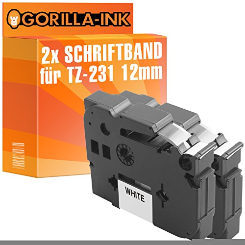Gorilla-Ink 2X Schriftband kompatibel mit Brother P-Touch TZ-231 TZe-231 Schwarz-Weiß von Gorilla-Ink