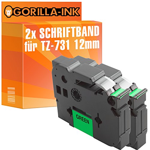 Gorilla-Ink 2X Schriftband kompatibel mit Brother P-Touch TZ-731 TZe-731 Schwarz-Grün von Gorilla-Ink